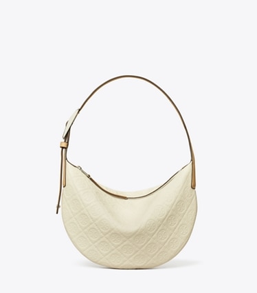 Tory Burch designer schultertaschen Strukturierte, kleine Balloon Bag mit T-Monogramm in Warm White front