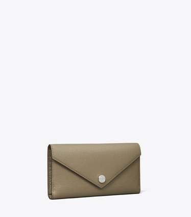 Tory Burch designer geldbörsen Strukturierte, längliche Geldbörse im Kuvert-Stil in Wild Mushroom angle