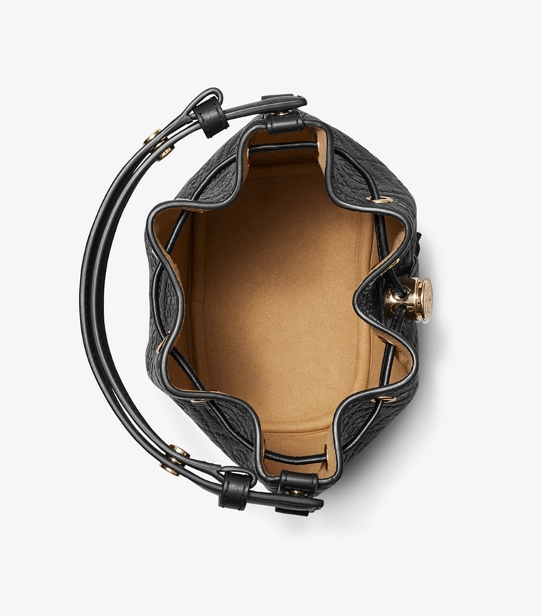 Tory Burch designer crossbody bags Strukturierte Mini Bucket Bag mit T-Monogramm in Black angle