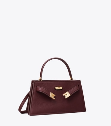 Tory Burch designer kleine taschen Strukturierte Mini Lee Radziwill Tasche mit Tragegriff oben in Dark Carmine angle