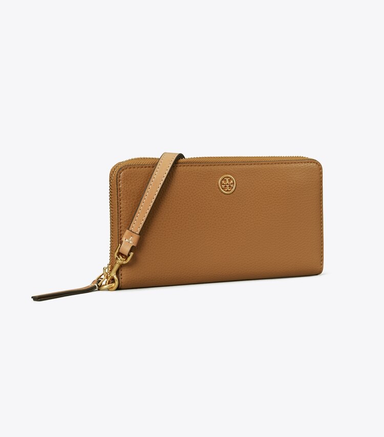 Tory Burch designer geldbörsen Strukturierte Robinson Geldbörse im Langformat mit Reißverschluss in Tiger'S Eye angle