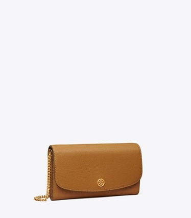 Tory Burch designer kleine taschen Strukturierte Robinson Geldbörse mit Kettenriemen in Tiger's Eye angle