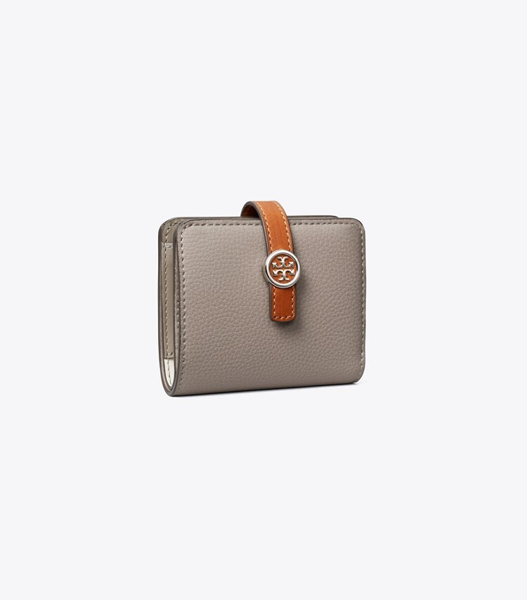 Tory Burch designer geldbörsen Strukturierte Robinson Mini-Geldbörse in Gray Heron angle