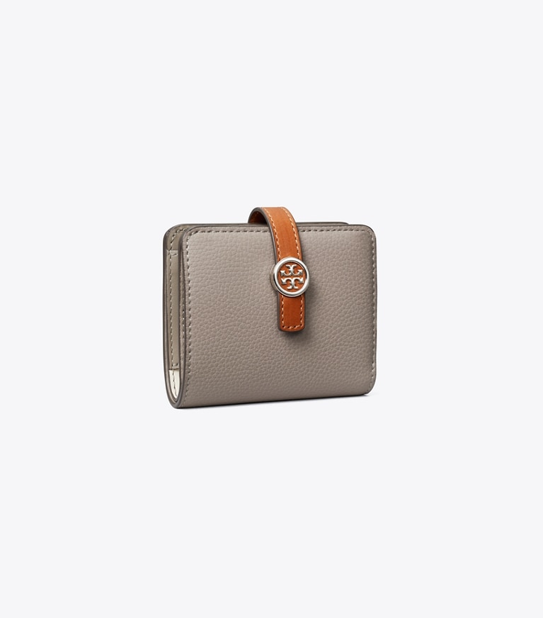Tory Burch designer geldbörsen Strukturierte Robinson Mini-Geldbörse in Gray Heron angle