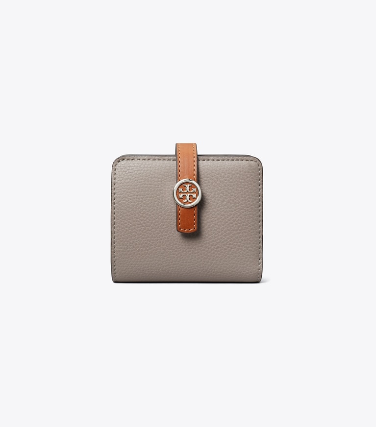 Tory Burch designer geldbörsen Strukturierte Robinson Mini-Geldbörse in Gray Heron angle