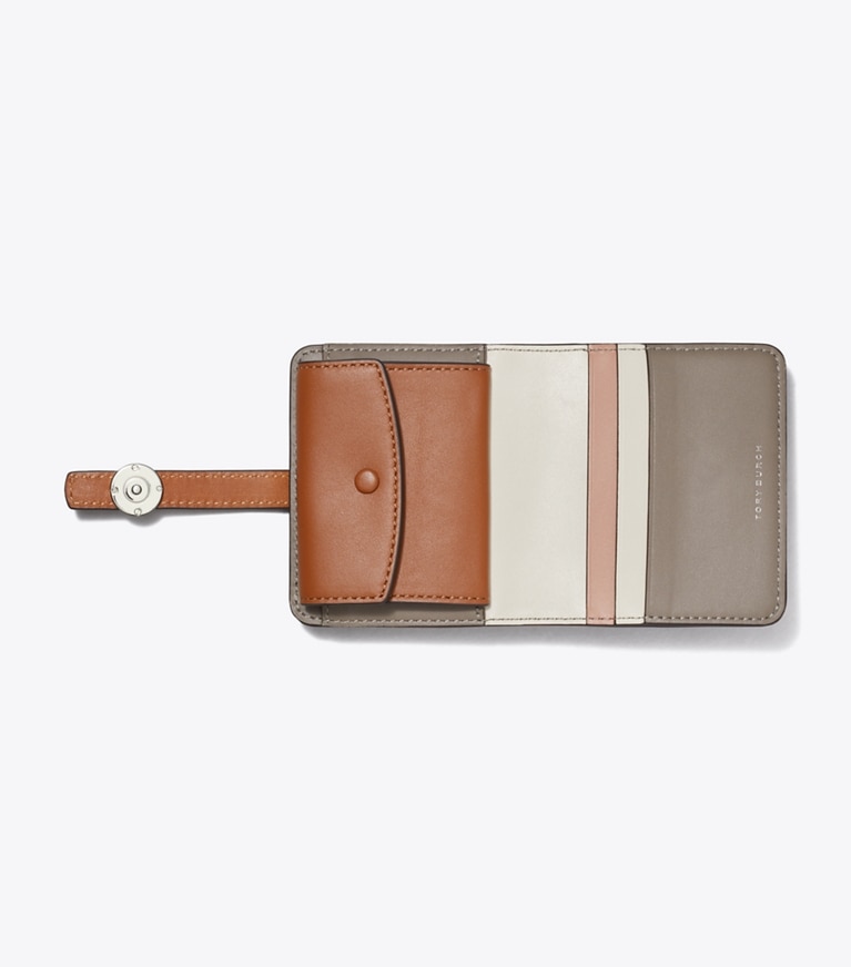 Tory Burch designer geldbörsen Strukturierte Robinson Mini-Geldbörse in Gray Heron angle