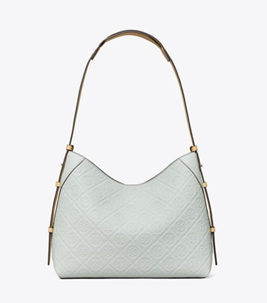 Tory Burch designer schultertaschen Strukturierte Umhängetasche mit T-Monogramm in Light Titanium front