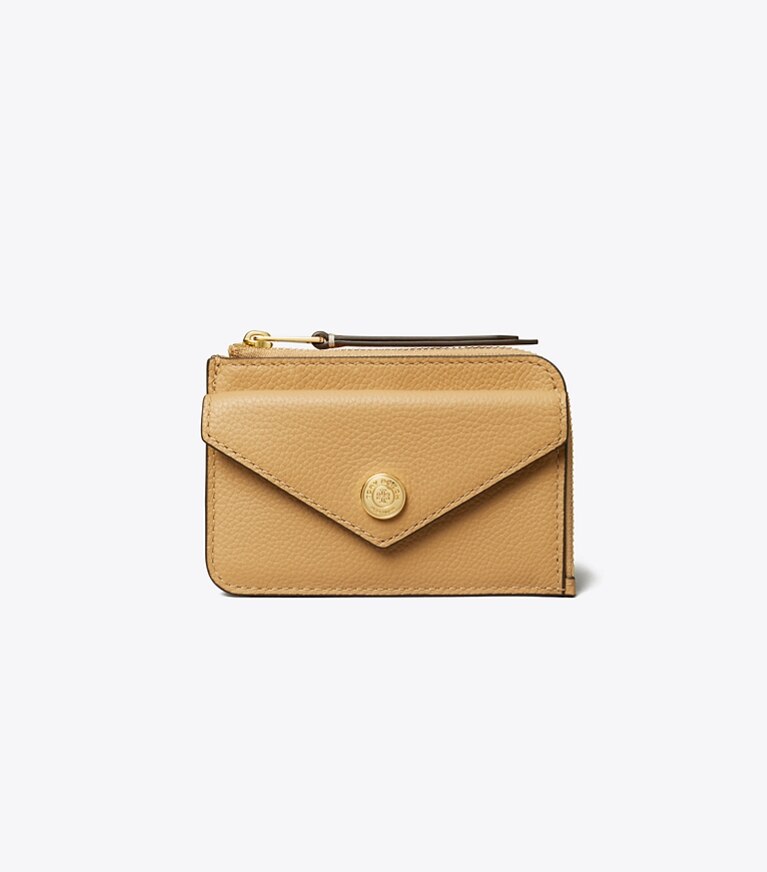 Tory Burch designer kartenetuis Strukturiertes Kartenetui im Kuvert-Stil mit Reißverschluss in Biscotti front