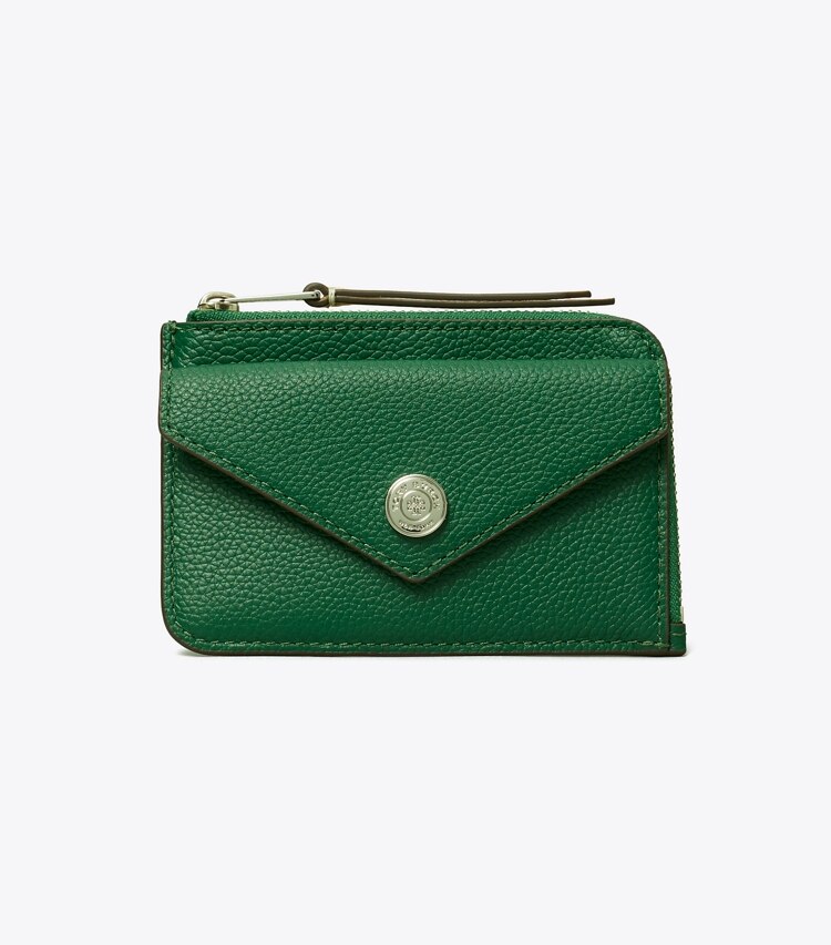 Tory Burch designer kartenetuis Strukturiertes Kartenetui im Kuvert-Stil mit Reißverschluss in Dark Kale front