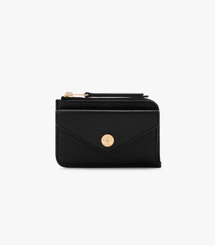 Tory Burch designer kartenetuis Strukturiertes Kartenetui im Kuvert-Stil mit T-Monogramm und Reißverschluss in Black front