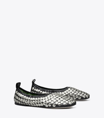 Tory Burch designer flats Studded Ballet in PERFECT BLACK angle
