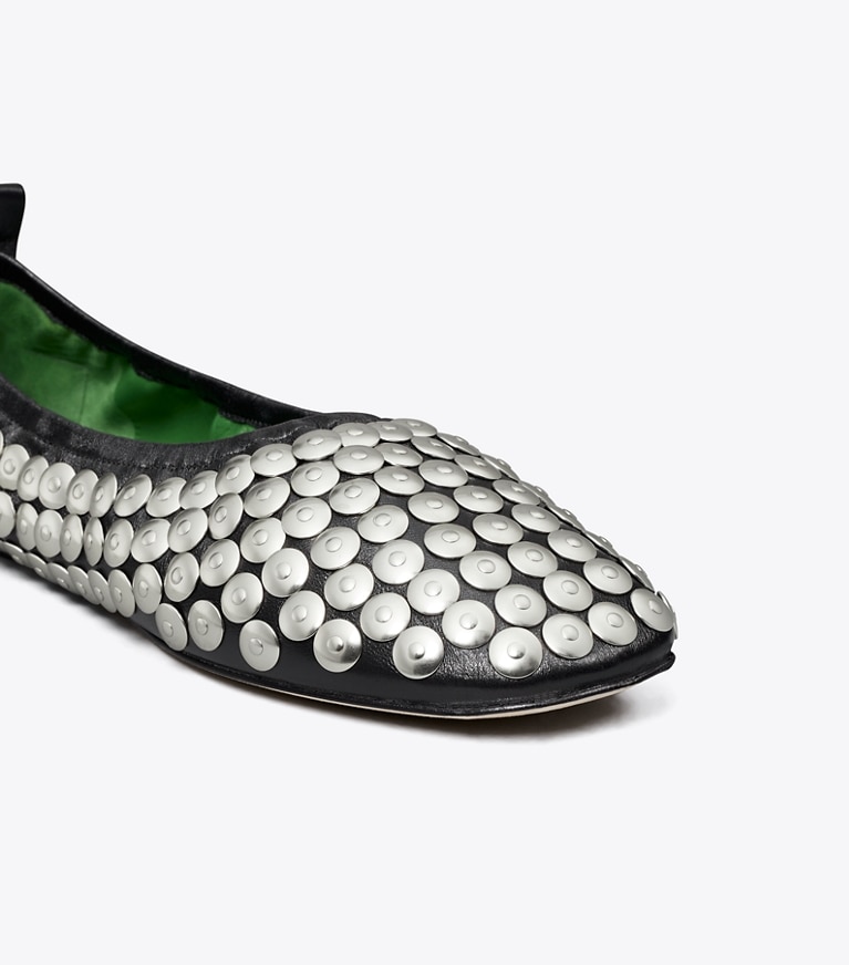 Tory Burch designer flats Studded Ballet in PERFECT BLACK angle