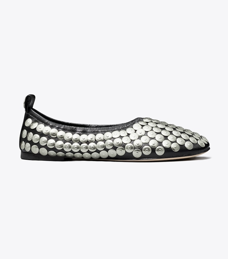 Tory Burch designer flats Studded Ballet in PERFECT BLACK angle