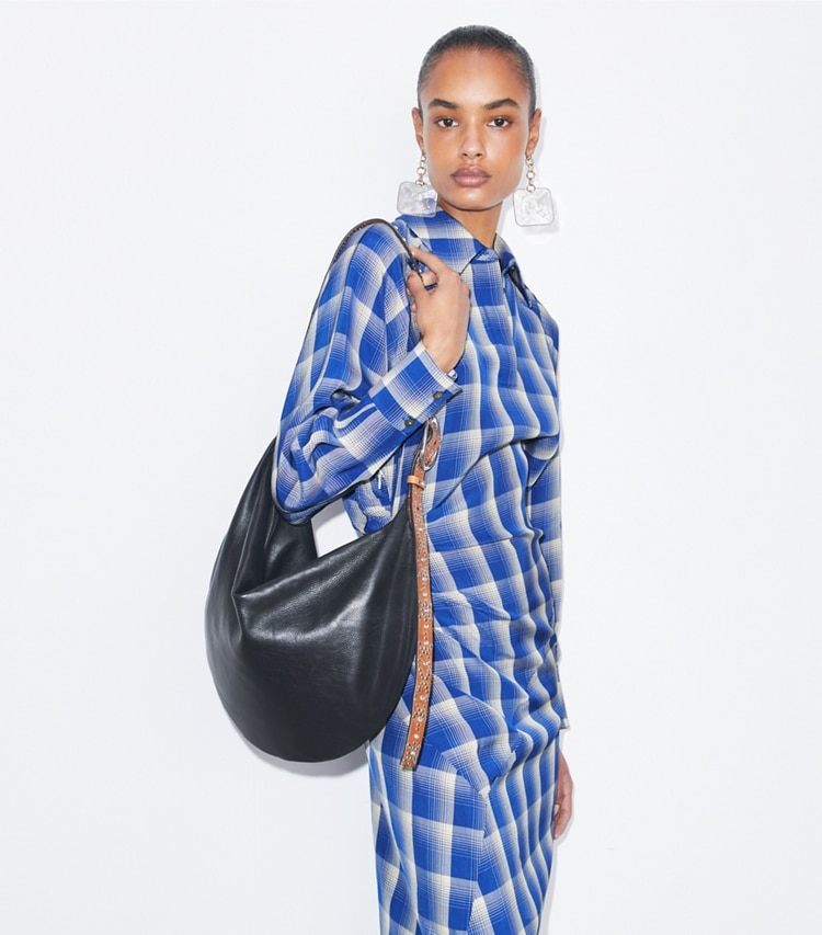 Tory Burch designer shoulder bags Studded Balloon Bag in Black accessory on model