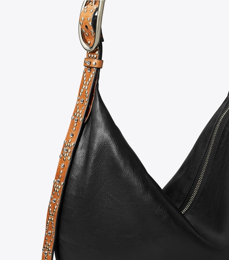 Tory Burch designer shoulder bags Studded Balloon Bag in Black detail