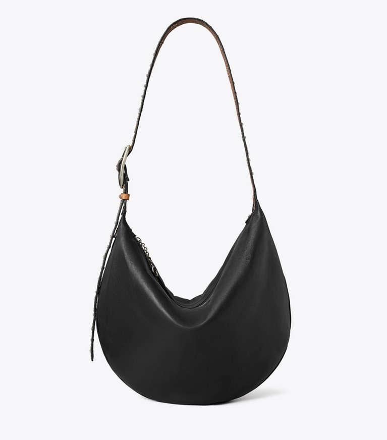 Tory Burch designer shoulder bags Studded Balloon Bag in Black front