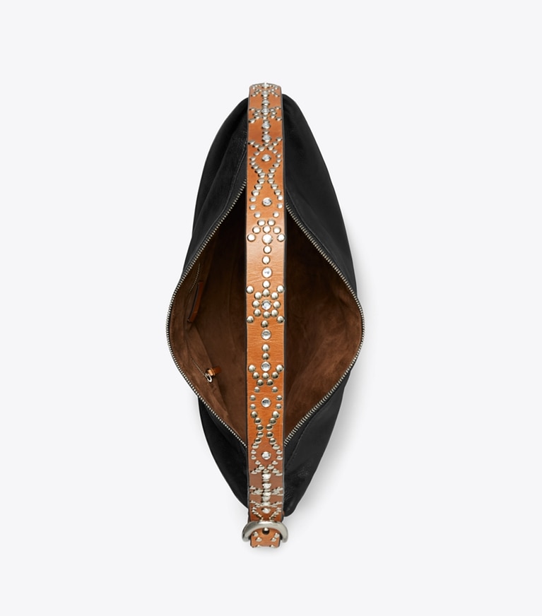 Tory Burch designer shoulder bags Studded Balloon Bag in Black overhead