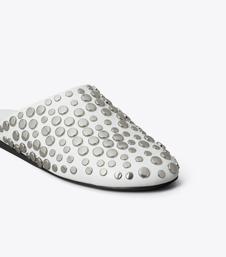 Tory Burch designer flats Studded Mule in CLOUD / SILVER angle