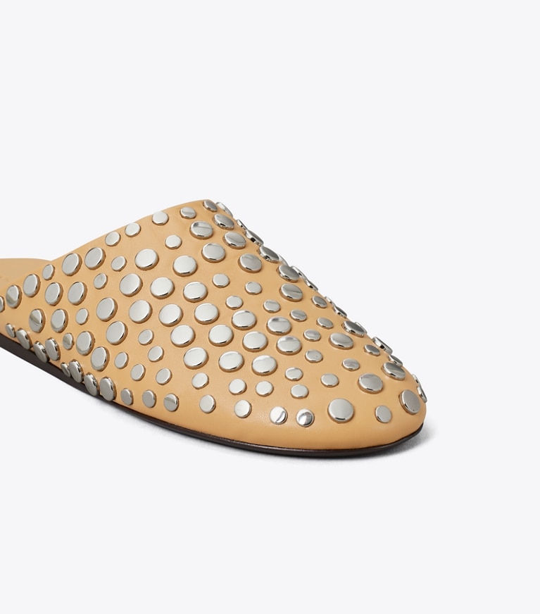 Tory Burch designer flats Studded Mule in CANTUCCI / SILVER detail