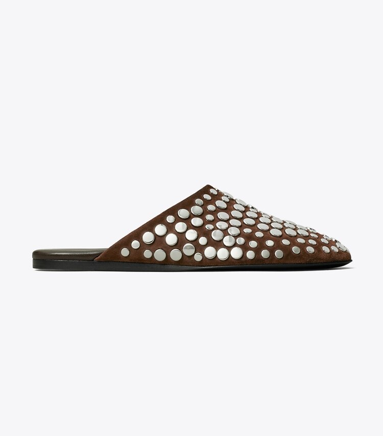 Tory Burch designer flats Studded Mule in DARK COCOA side