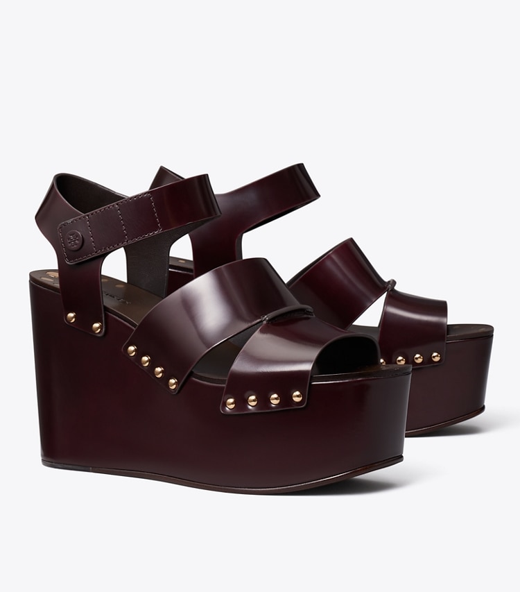 Tory Burch designer sandals Studded Platform Wedge in PLUM angle