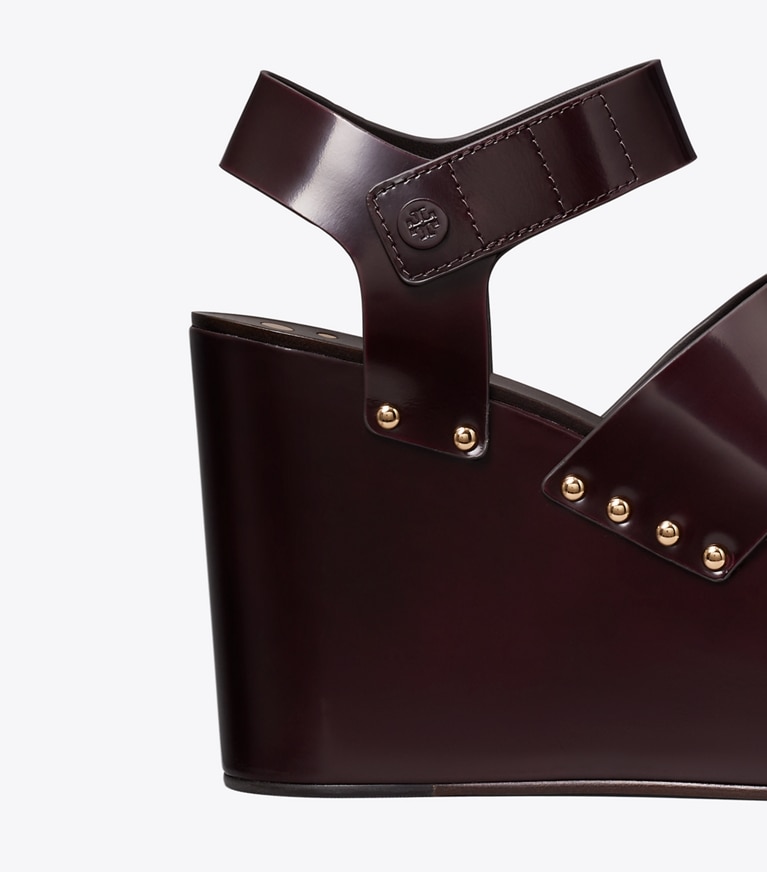 Tory Burch designer sandals Studded Platform Wedge in PLUM angle