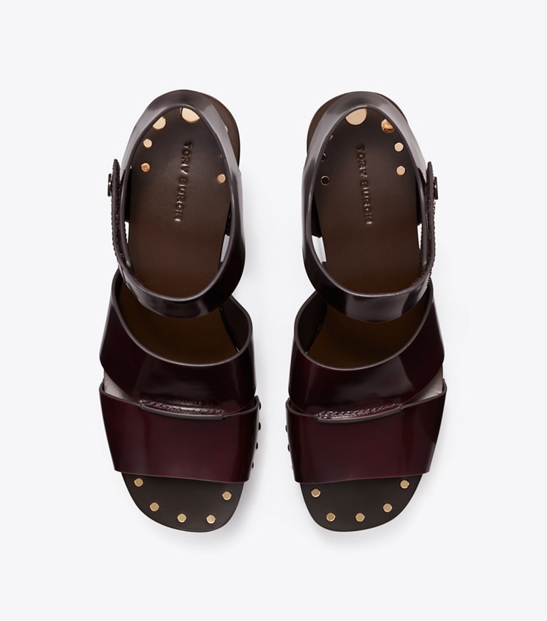 Tory Burch designer sandals Studded Platform Wedge in PLUM angle