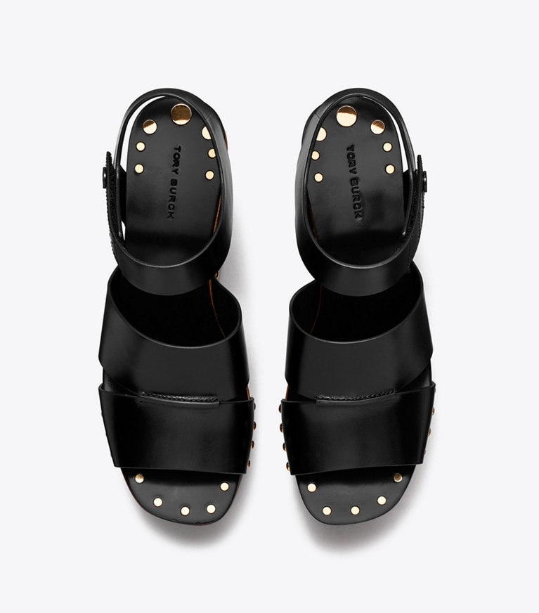 Tory Burch designer sandals Studded Platform Wedge in PERFECT BLACK angle