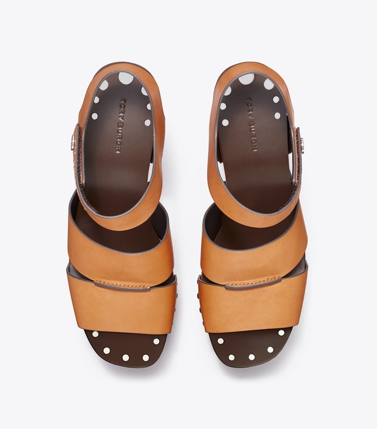 Tory Burch designer サンダル スタッズ プラットフォーム ウェッジサンダル in Camello angle
