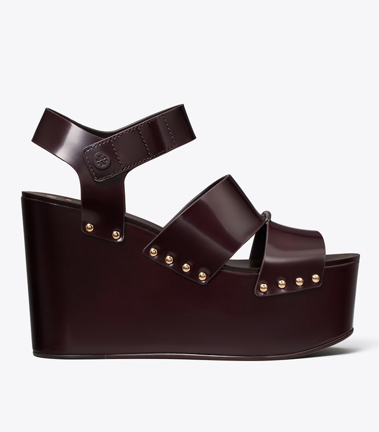 Tory Burch designer sandals Studded Platform Wedge in PLUM side