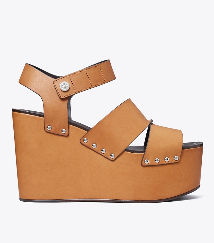 Tory Burch designer サンダル スタッズ プラットフォーム ウェッジサンダル in Camello side