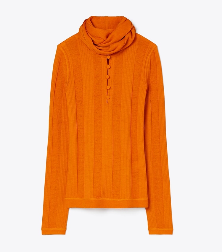 Tory Burch diseñador jerséis Suéter de canalé fino con lazo al frente en Marigold frente