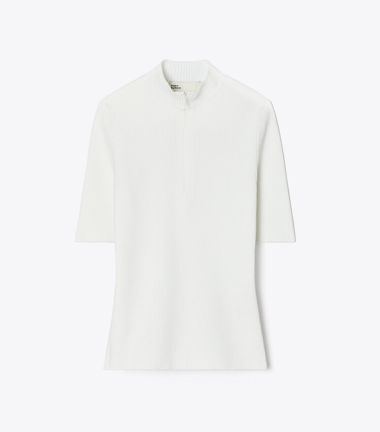 Tory Burch diseñador suéteres Suéter de cuello redondo con media cremallera en White frente