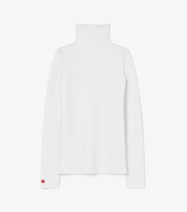 Tory Burch diseñador partes de arriba Suéter de punto con cuello alto en Marshmallow frente