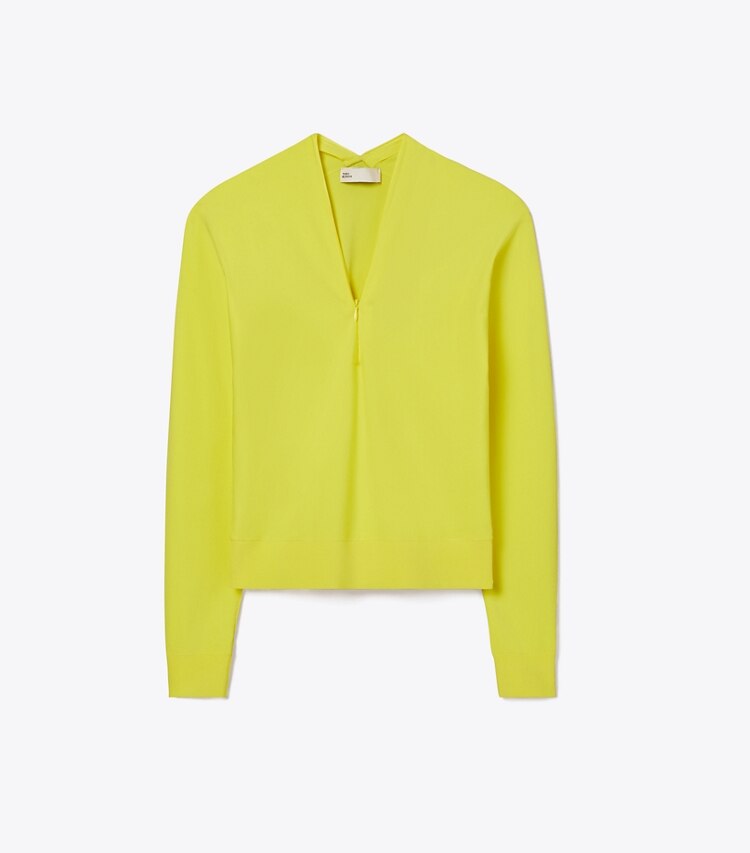 Tory Burch diseñador suéteres Suéter de viscosa con cremallera en Lemon Citrus frente