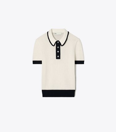 Tory Burch diseñador suéteres Suéter de viscosa Pointelle en New Ivory / Black frente