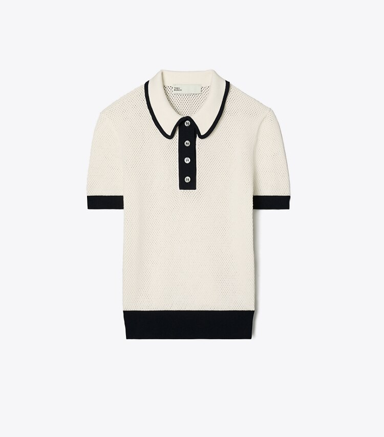 Tory Burch diseñador suéteres Suéter de viscosa Pointelle en New Ivory / Black frente