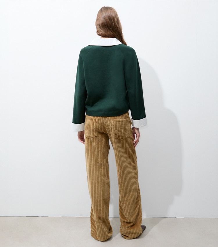 Tory Burch diseñador jerséis Suéter estilo rugby en Deep Green parte posterior en modelo
