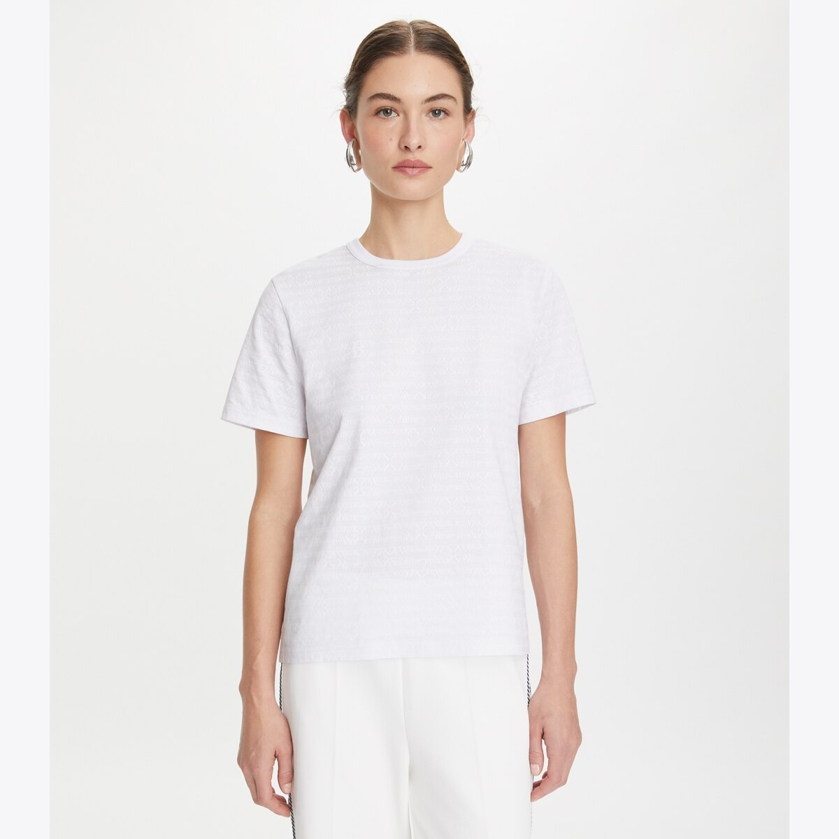 Tシャツ・カットソー Tory Burch Grey Cotton T-Shirt printed-cotton-t-shirt-front.