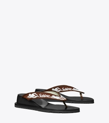 Tory Burch designer sandals Sublime Wedge Flip-Flop in SUBLIME SWIMMER / SPICED MOCHA / WHITE angle