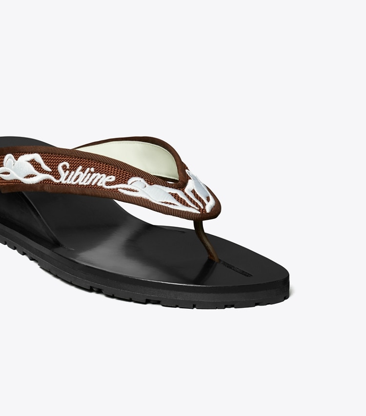 Tory Burch designer sandals Sublime Wedge Flip-Flop in SUBLIME SWIMMER / SPICED MOCHA / WHITE detail