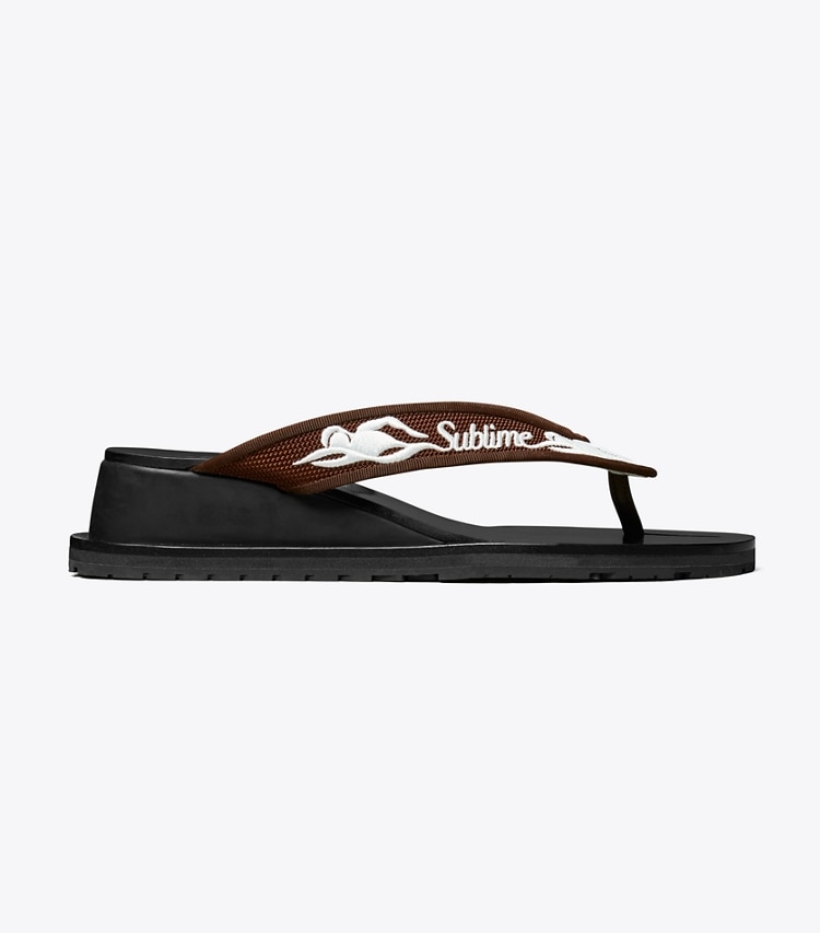 Tory Burch designer sandals Sublime Wedge Flip-Flop in SUBLIME SWIMMER / SPICED MOCHA / WHITE side