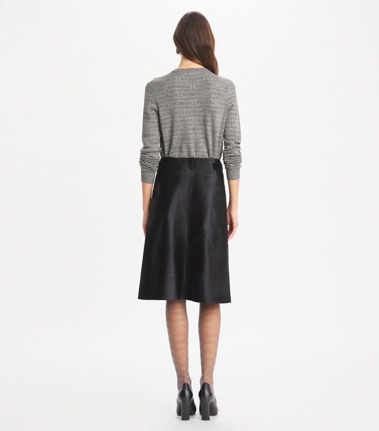 Tory Burch designer sweaters Sublime Wool Cardigan in Steel Slate Melange / Light Silver Gray front