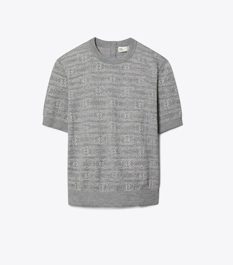 Tory Burch designer sweaters Sublime Wool Mockneck in Steel Slate Melange / Light Silver Gray front