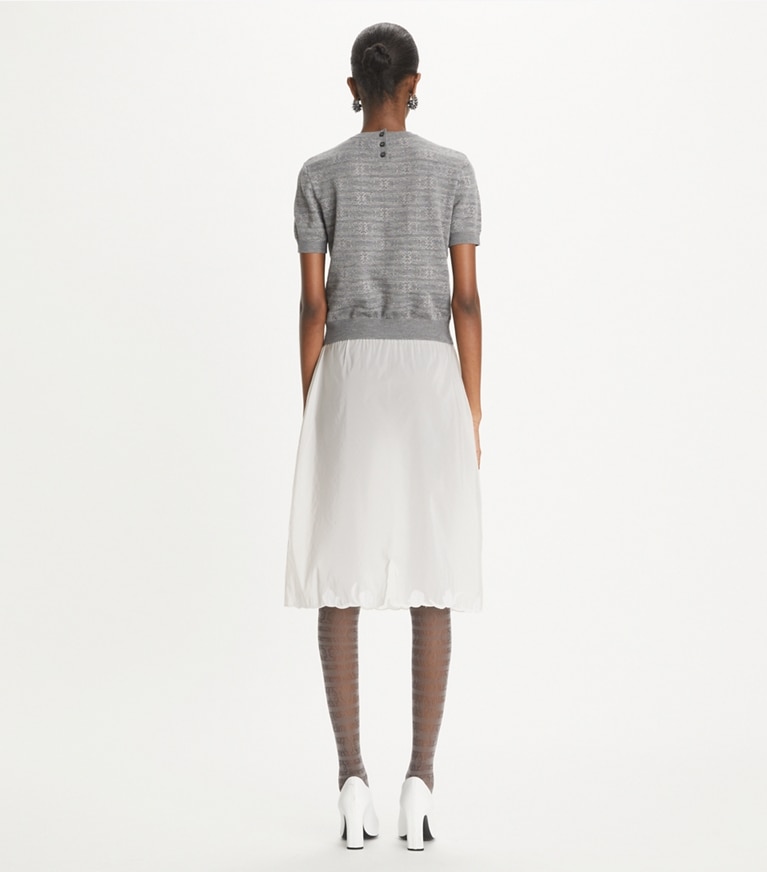 Tory Burch designer sweaters Sublime Wool Mockneck in Steel Slate Melange / Light Silver Gray front