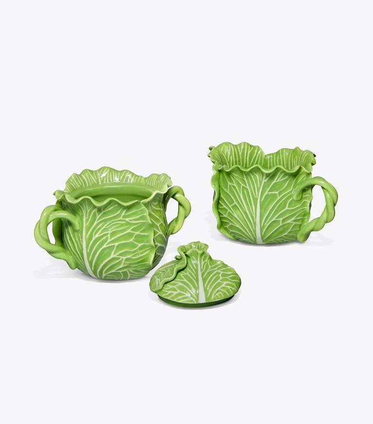 Tory Burch designer vaisselle Sucrier à couvercle & pot à lait collection Lettuce dans Green groupe
