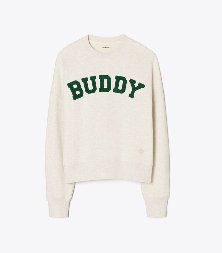 Tory Burch diseñador suéteres Sudadera Buddy de felpa francesa en Light Grey Heather frontal