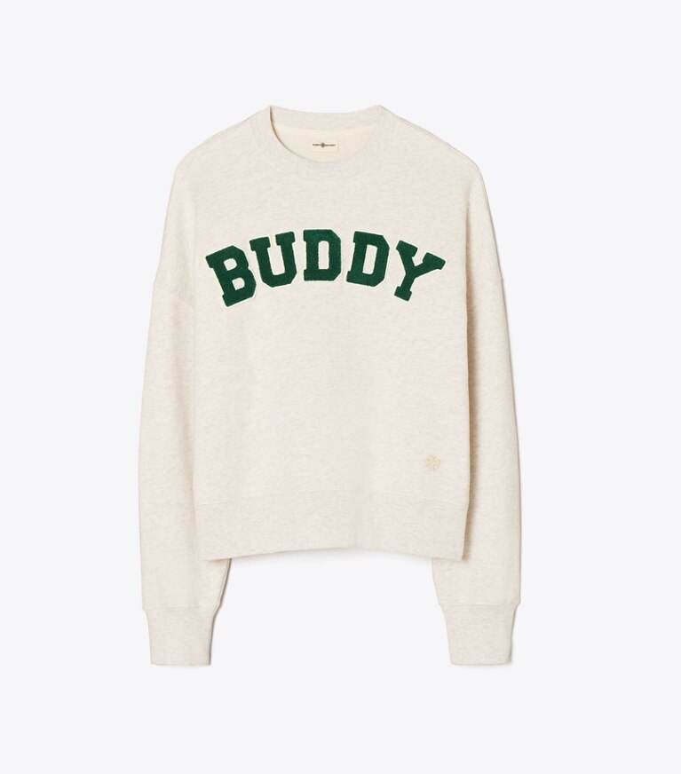 Tory Burch diseñador suéteres Sudadera Buddy de felpa francesa en Light Grey Heather frontal