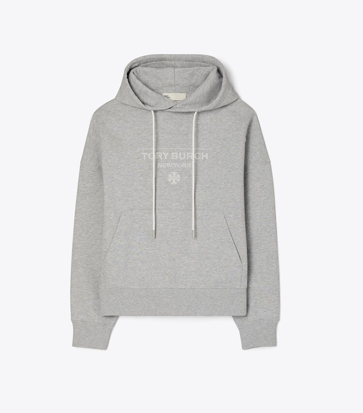 Tory Burch diseñador suéteres Sudadera con capucha de felpa francesa en Medium Heather Gray frente