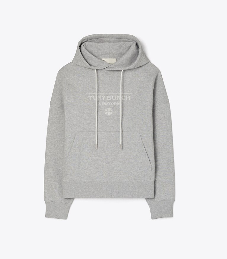Tory Burch diseñador suéteres Sudadera con capucha de felpa francesa en Medium Heather Gray frente